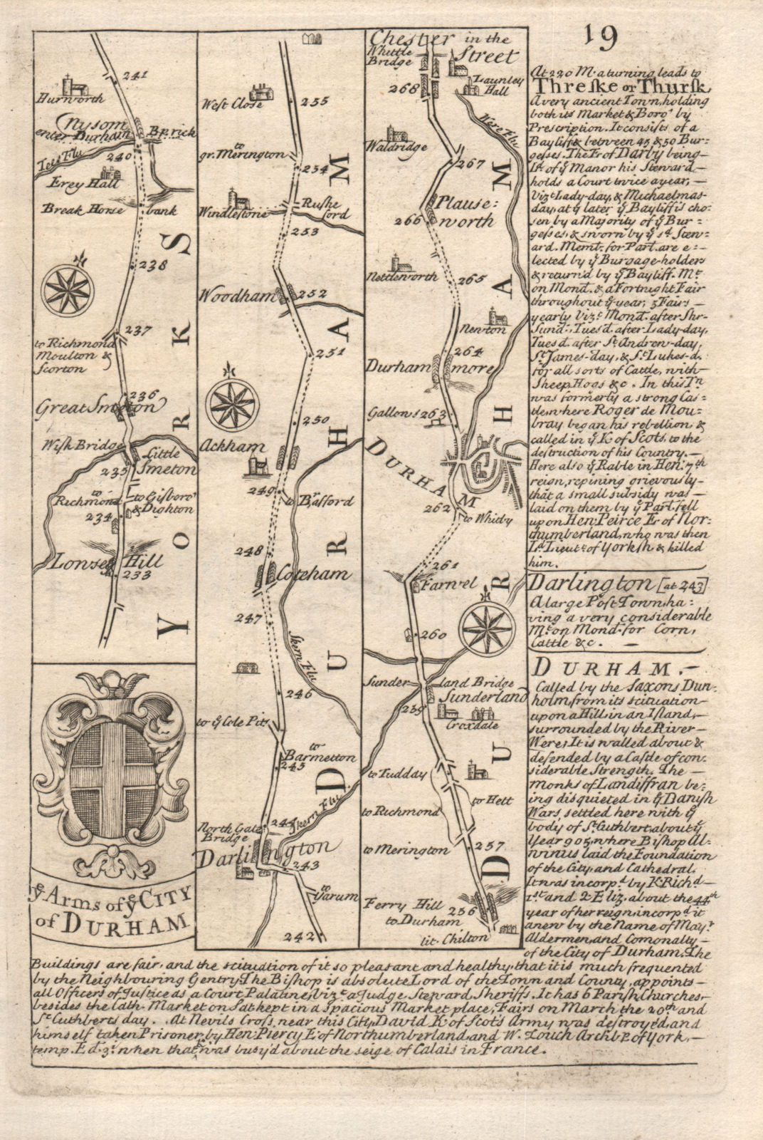 Associate Product Great Smeaton-Darlington-Woodham-Durham road map by J. OWEN & E. BOWEN 1753