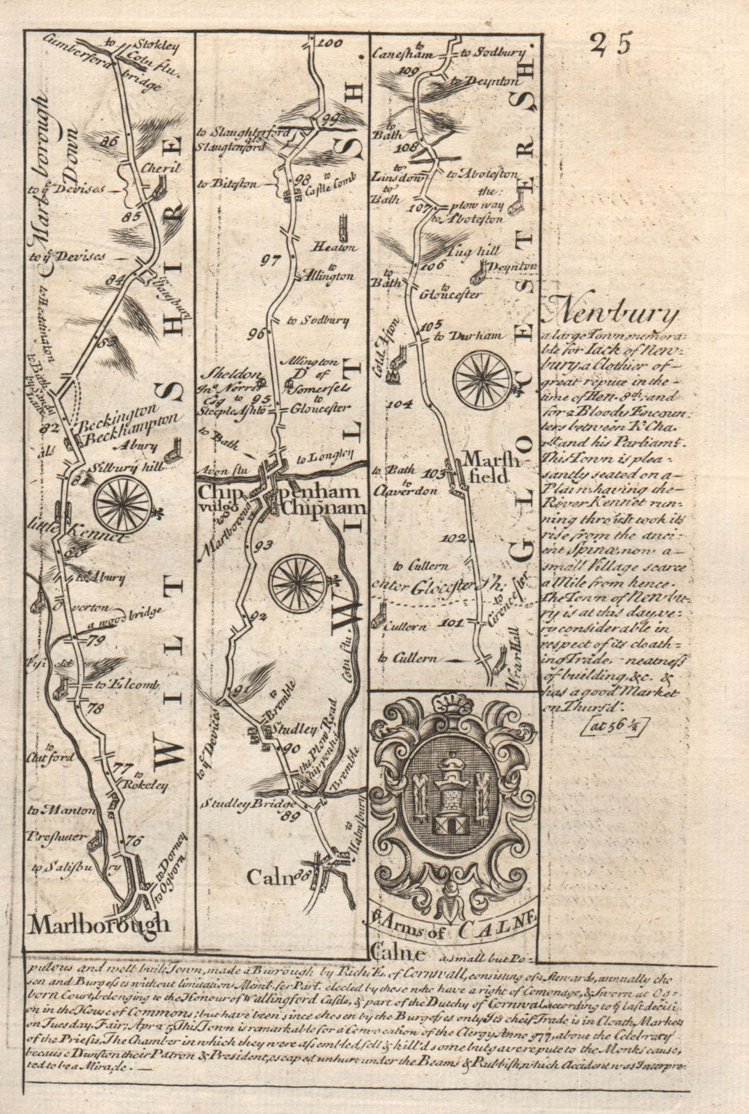 Associate Product Marlborough-Calne-Chippenham-Marshfield road map by J. OWEN & E. BOWEN 1753