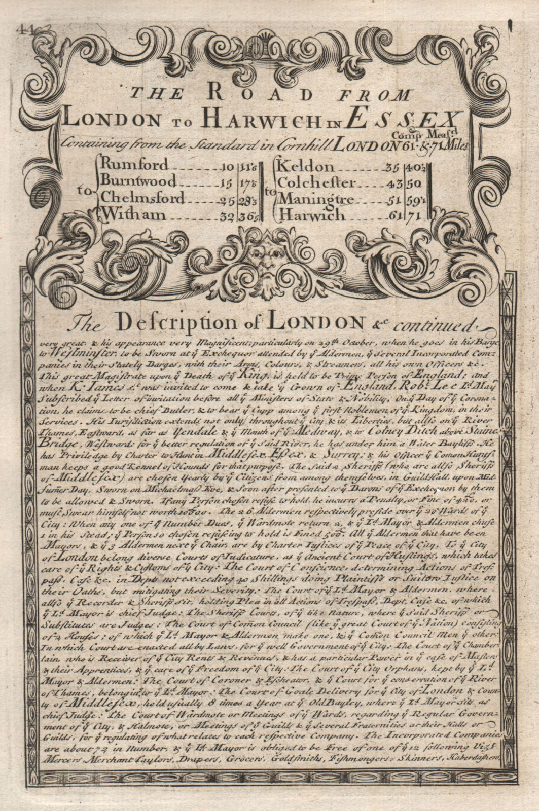 Associate Product The Road from London to Harwich in Essex. The Description of London cont'd 1753