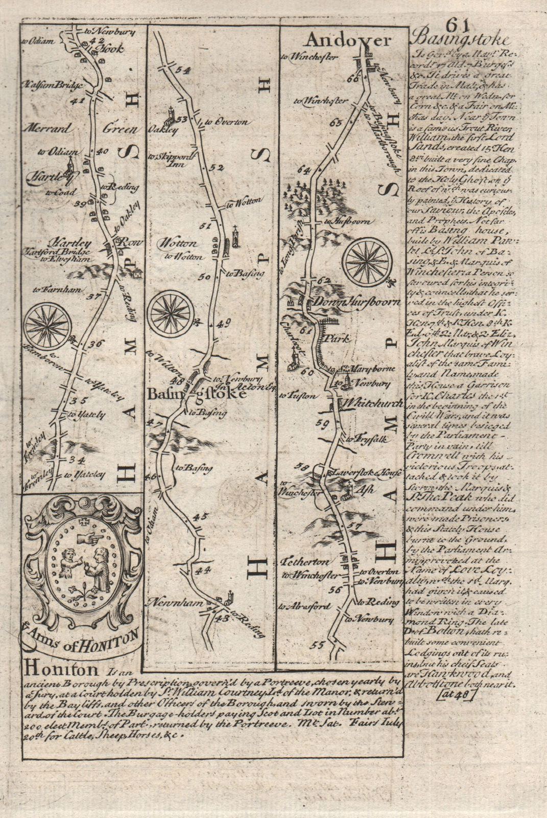 Associate Product Newnham-Basingstoke-Whitchurch-Andover road map by J. OWEN & E. BOWEN 1753
