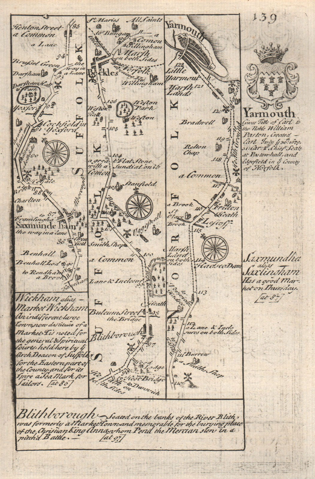 Associate Product Saxmundham-Blythburgh-Beccles-Great Yarmouth road map by OWEN & BOWEN 1753