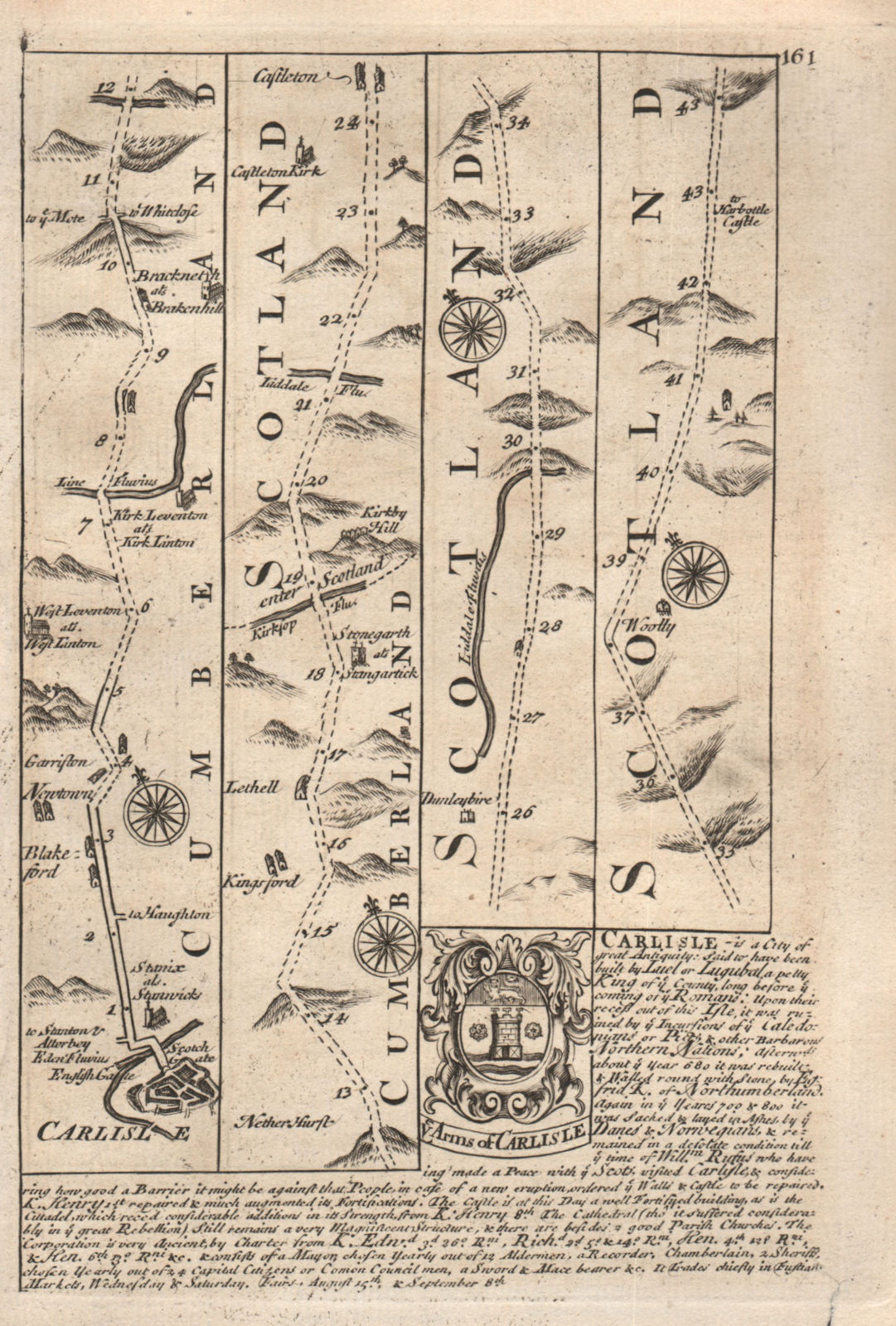 Carlisle-Blackford-Kirklinton-Kershopefoot road map by OWEN & BOWEN 1753