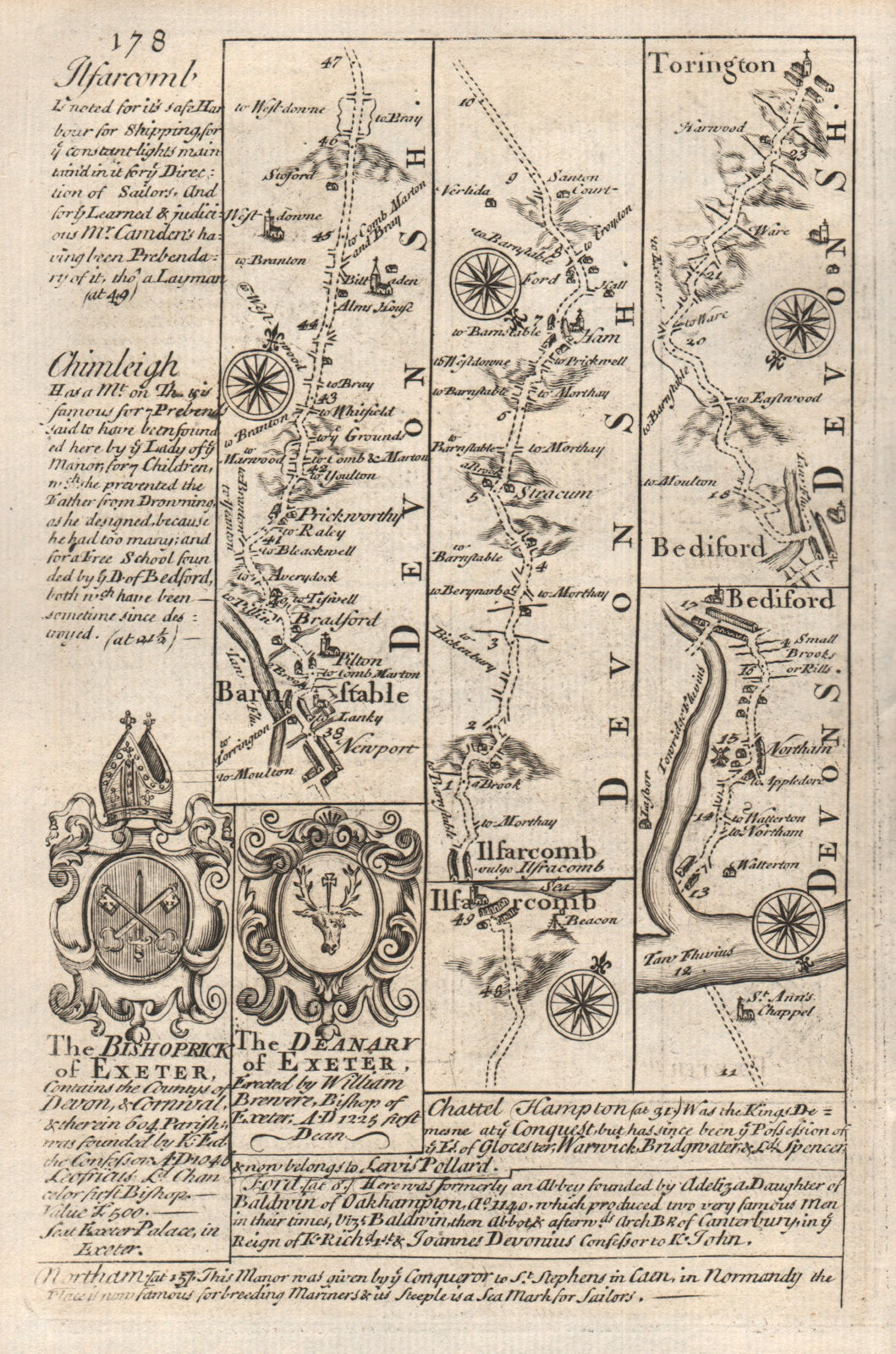 Associate Product Barnstaple-Ilfracombe-Bideford-Torrington road map by J. OWEN & E. BOWEN 1753