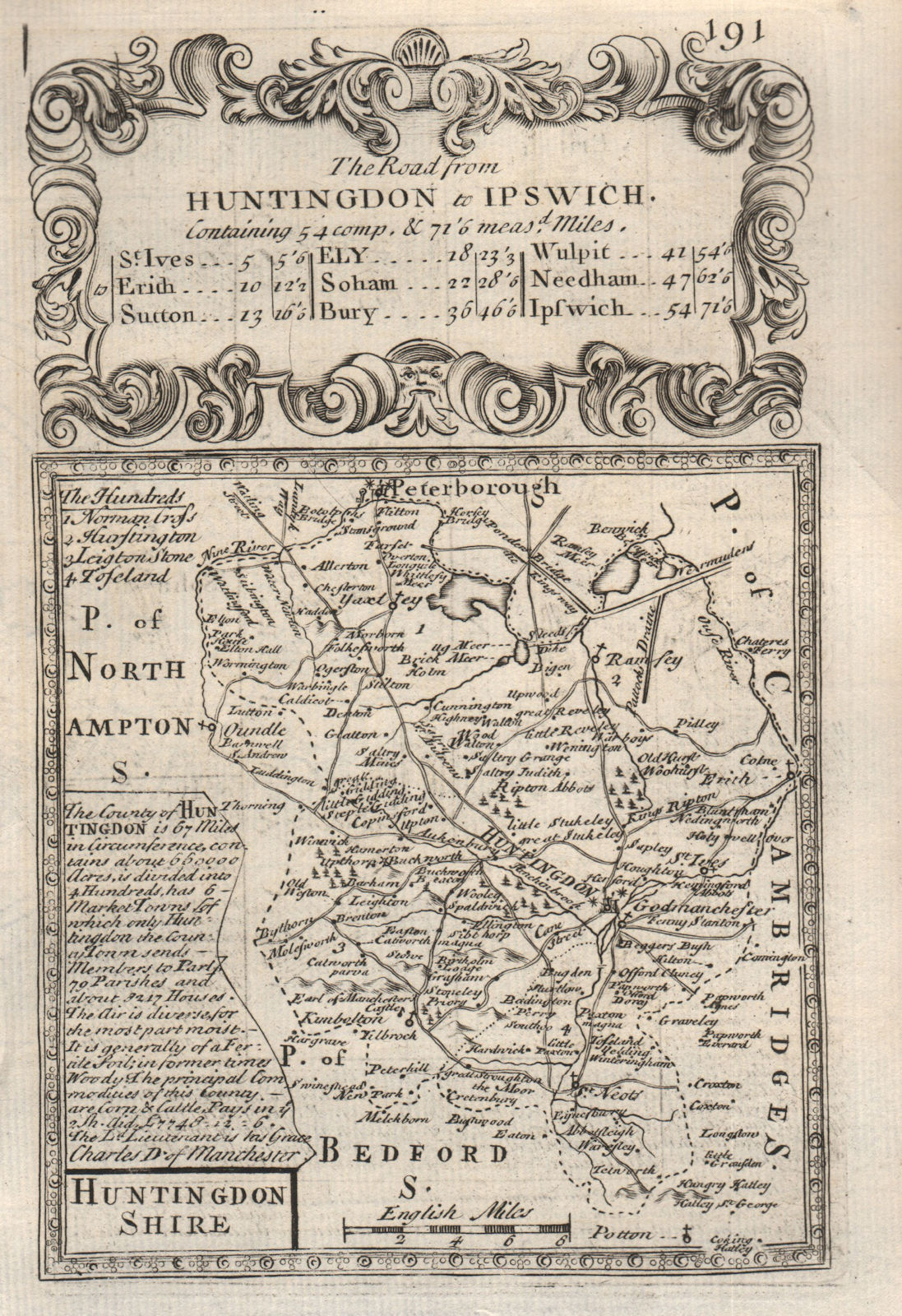 Associate Product 'Huntingdon-Shire'. County map by J. OWEN & E. BOWEN. Huntingdonshire 1753