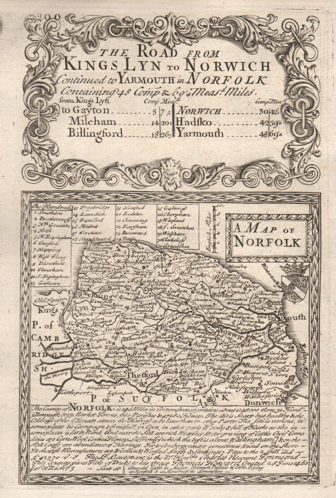 Associate Product 'A Map of Norfolk'. County map by J. OWEN & E. BOWEN 1753 old antique