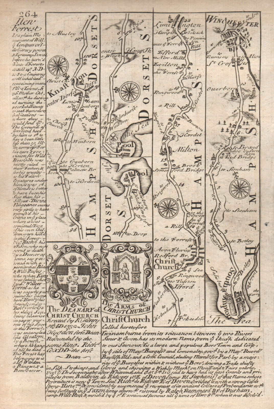 Poole-Christchurch-Lymington. Southampton-Winchester OWEN/BOWEN road map 1753