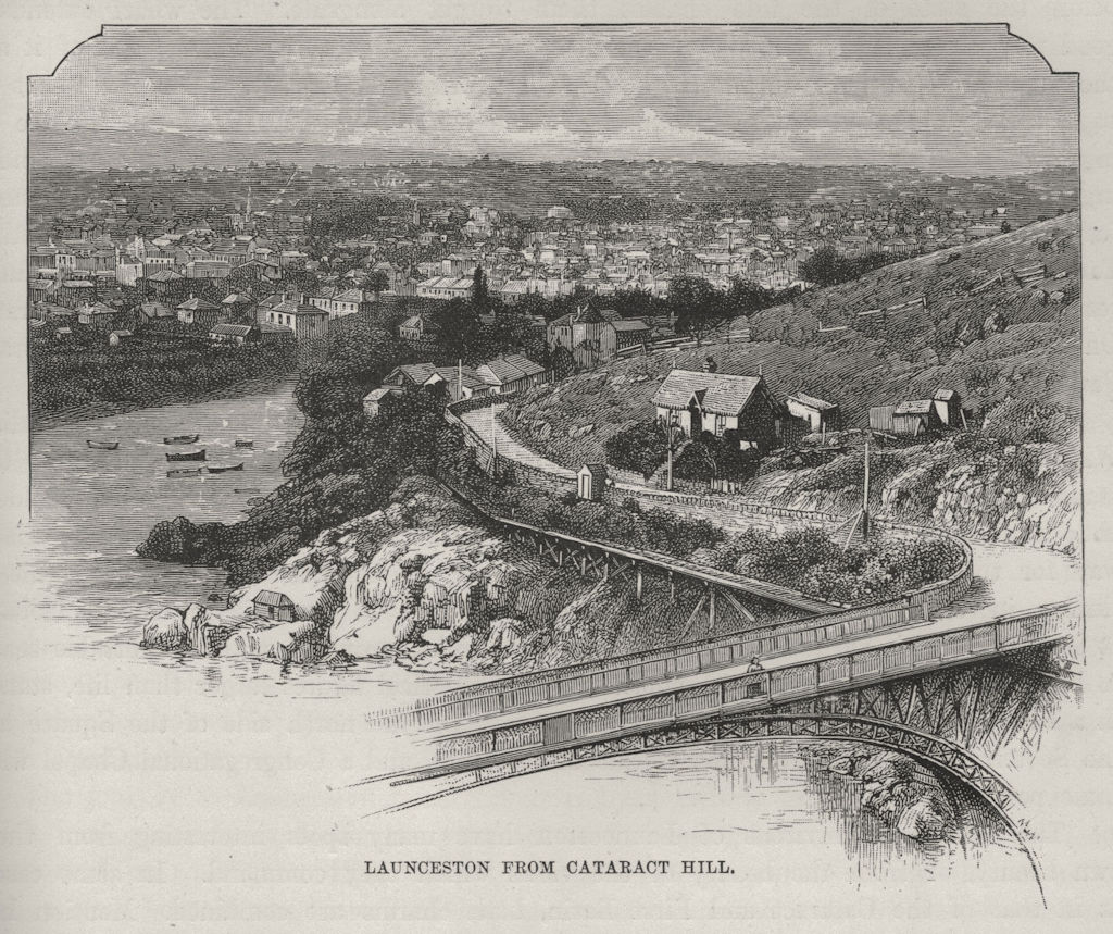 Launceston, From Cataract Hill. Launceston. Australia 1890 old antique print