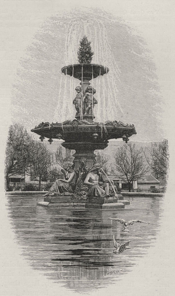 Fountain, Princes Square. Launceston. Australia 1890 old antique print picture