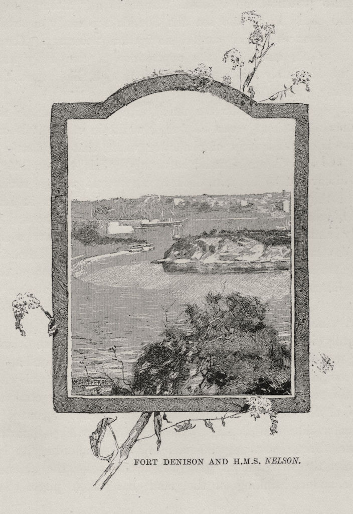 Fort Denison and HMS Nelson. Sydney. Australia 1890 old antique print picture