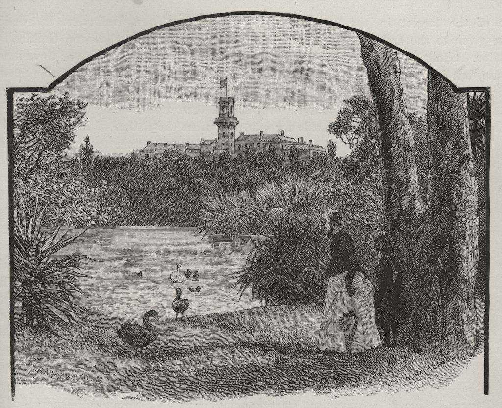 Associate Product Government House, from Botanical Gardens. Melbourne. Australia 1890 old print
