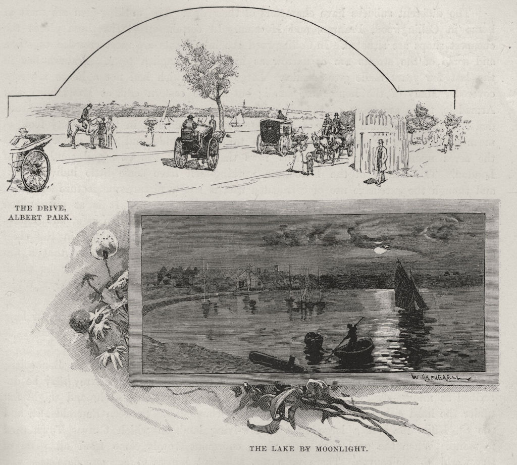 Associate Product The Drive, Albert Park; The Lake by Moonlight. Melbourne. Australia 1890 print