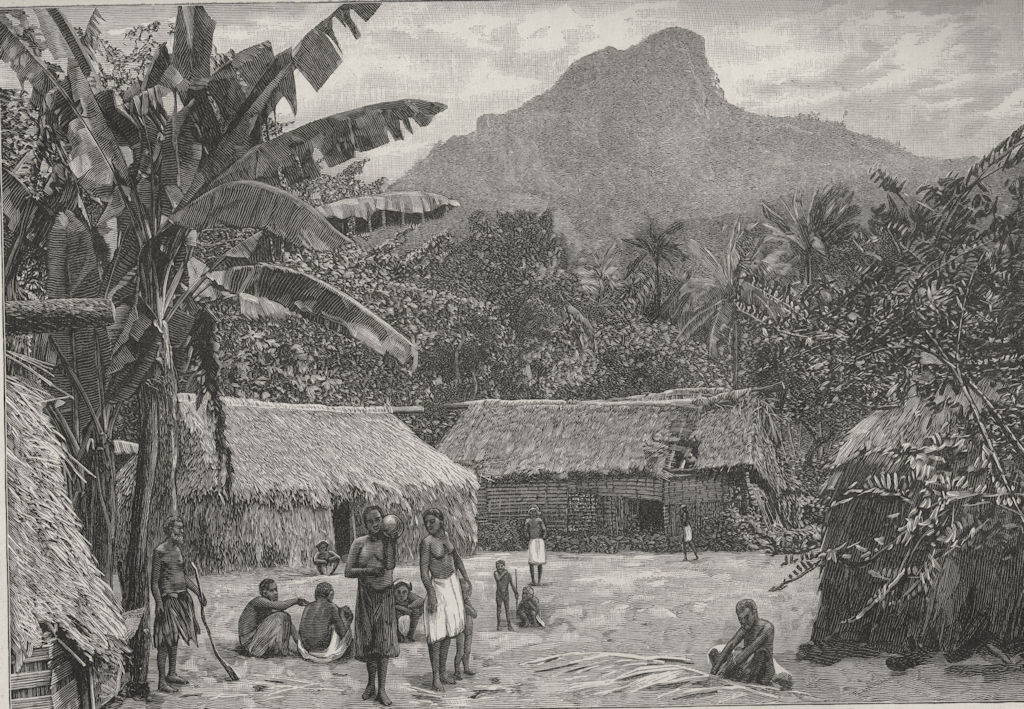 A Fijian Village near Levuka. Fiji 1890 old antique vintage print picture