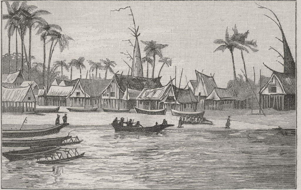 Chiefs' Houses, Kerepuna. New Guinea 1890 old antique vintage print picture
