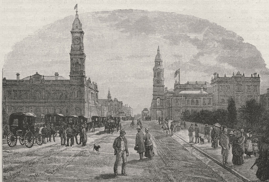 King William Street. Adelaide. Australia 1890 old antique print picture