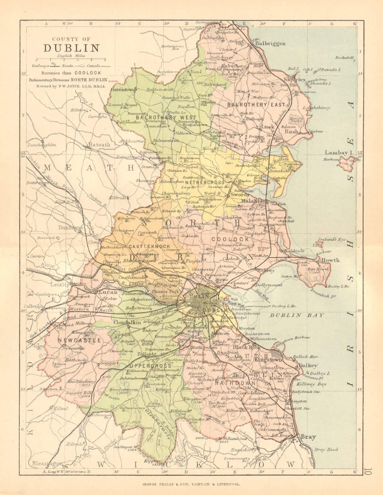 COUNTY DUBLIN. Antique county map. Leinster. Ireland. BARTHOLOMEW c1902