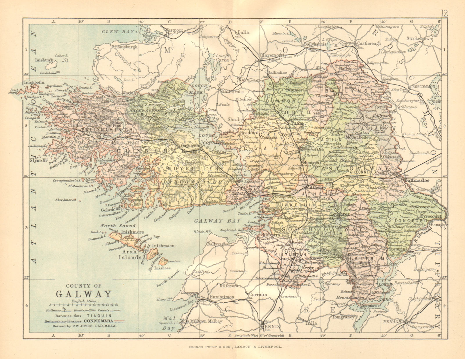 Associate Product COUNTY GALWAY. Antique county map. Connaught. Ireland. BARTHOLOMEW c1902