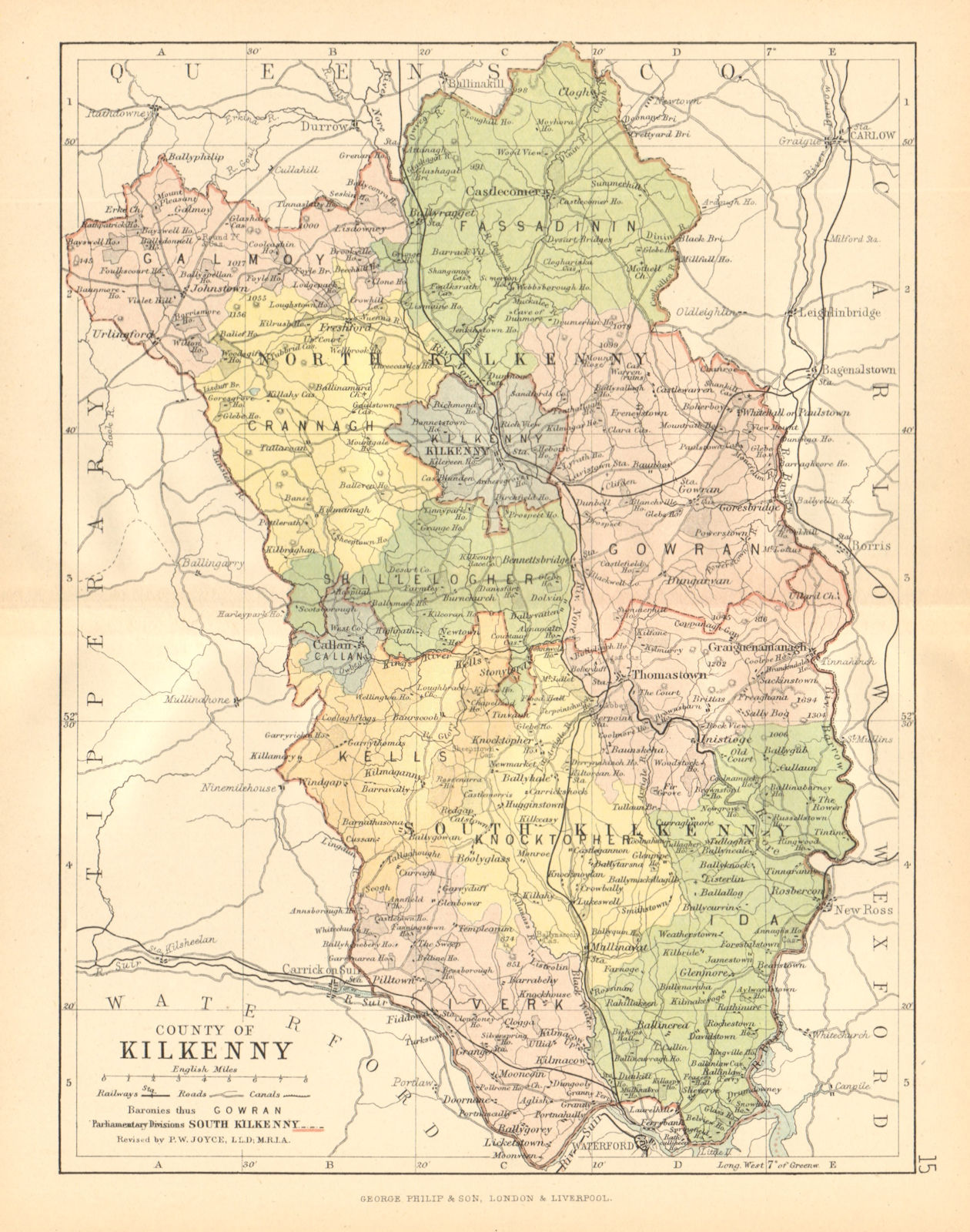 COUNTY KILKENNY. Antique county map. Leinster. Ireland. BARTHOLOMEW c1902
