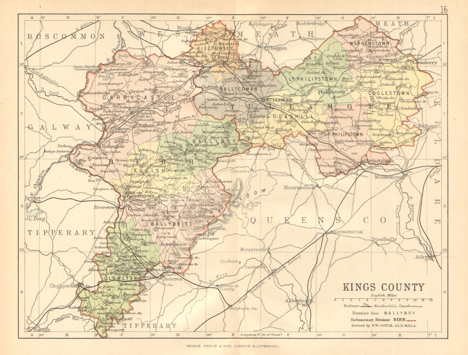 KINGS COUNTY (OFFALY) . Antique county map. Leinster. Ireland. BARTHOLOMEW c1902