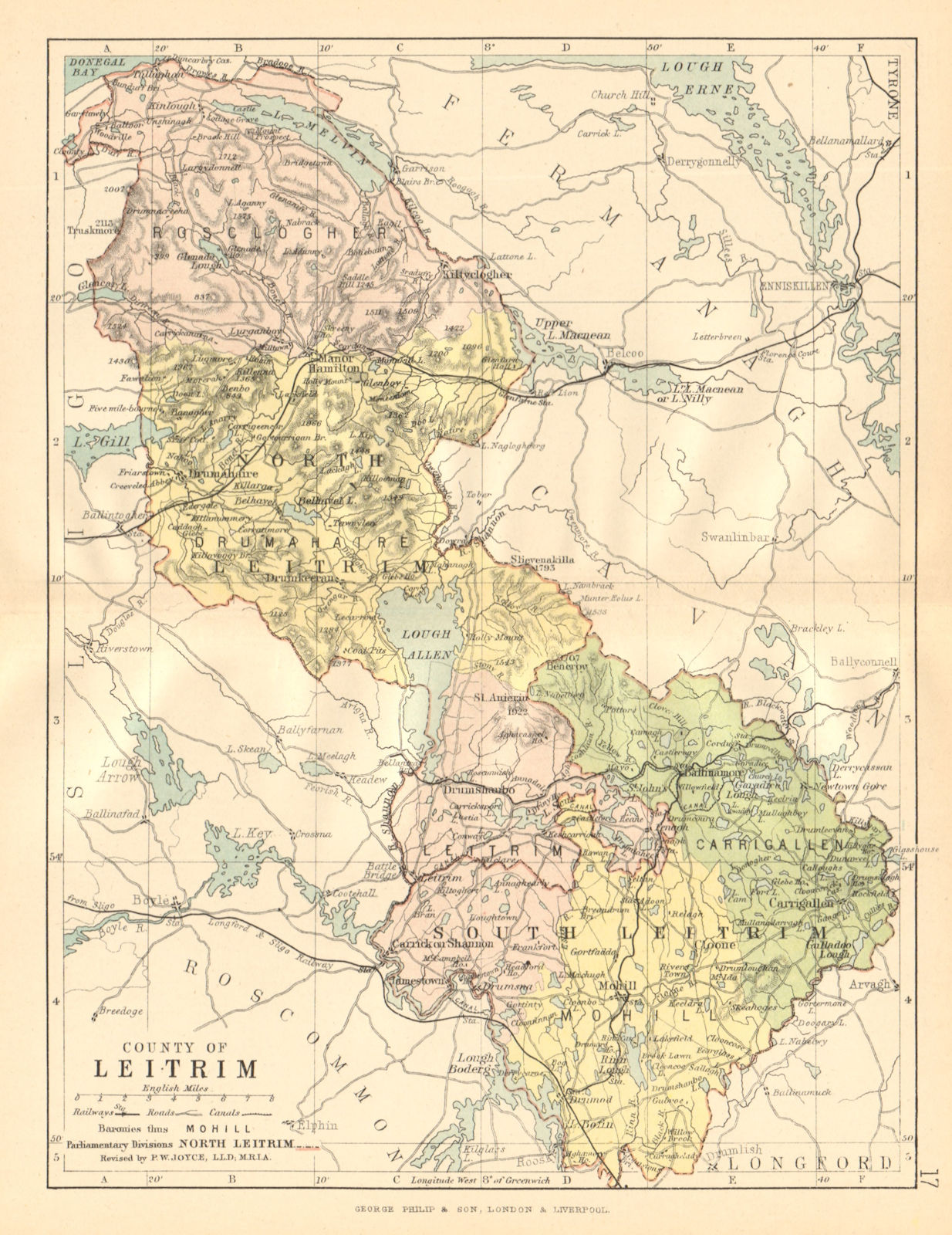 COUNTY LEITRIM. Antique county map. Connaught. Ireland. BARTHOLOMEW c1902