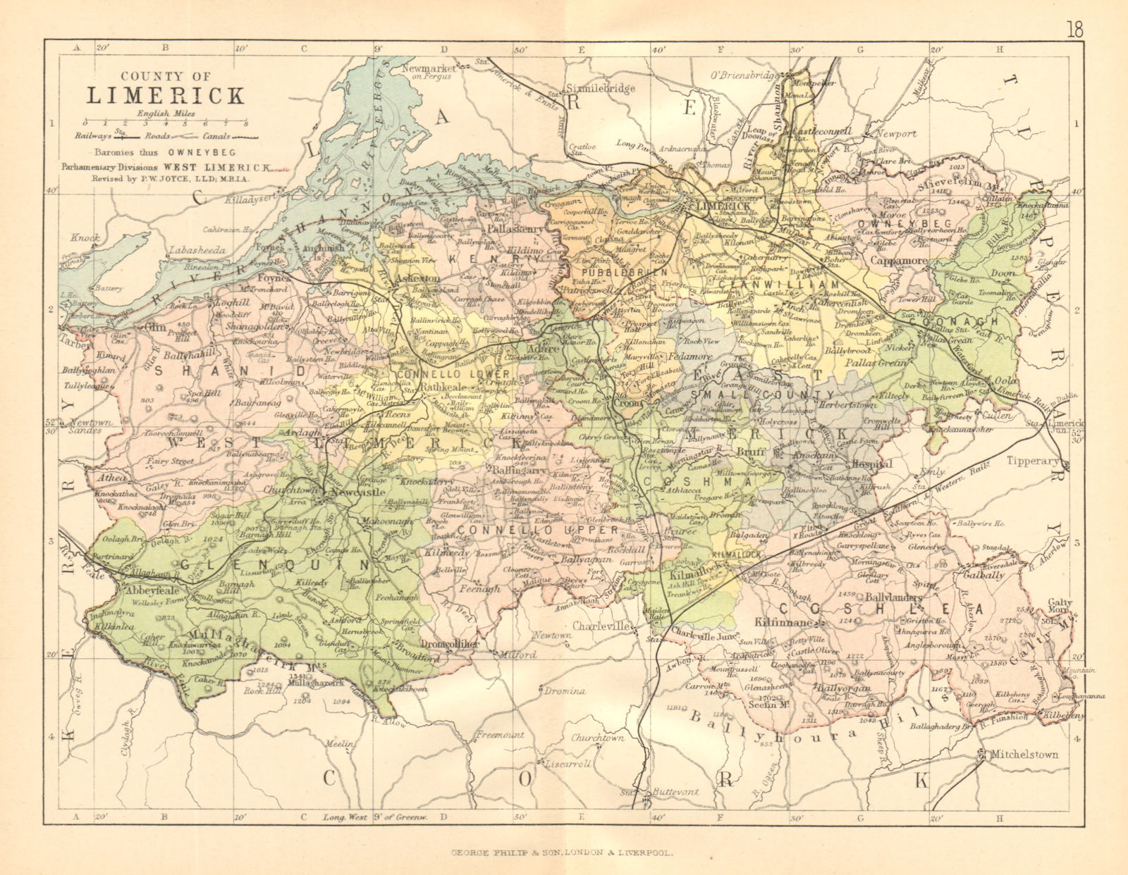 COUNTY LIMERICK. Antique county map. Munster. Ireland. BARTHOLOMEW c1902
