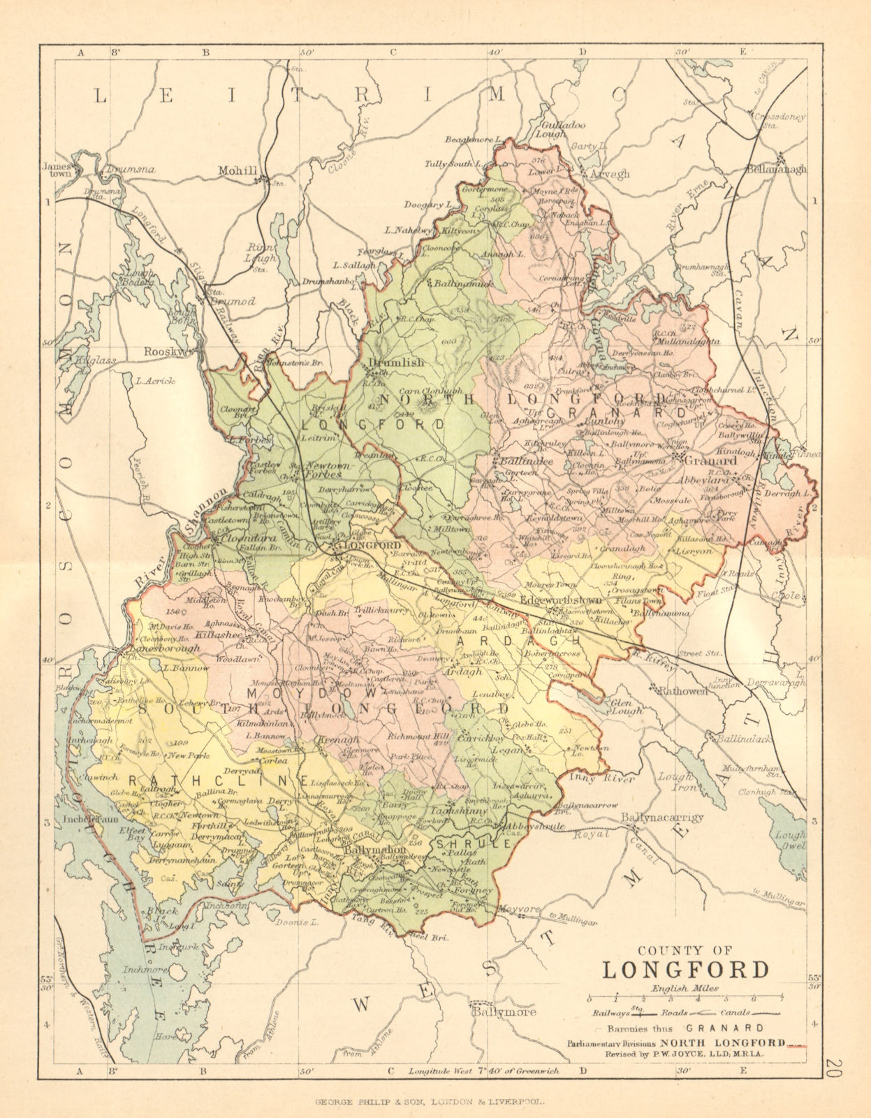 COUNTY LONGFORD. Antique county map. Leinster. Ireland. BARTHOLOMEW c1902