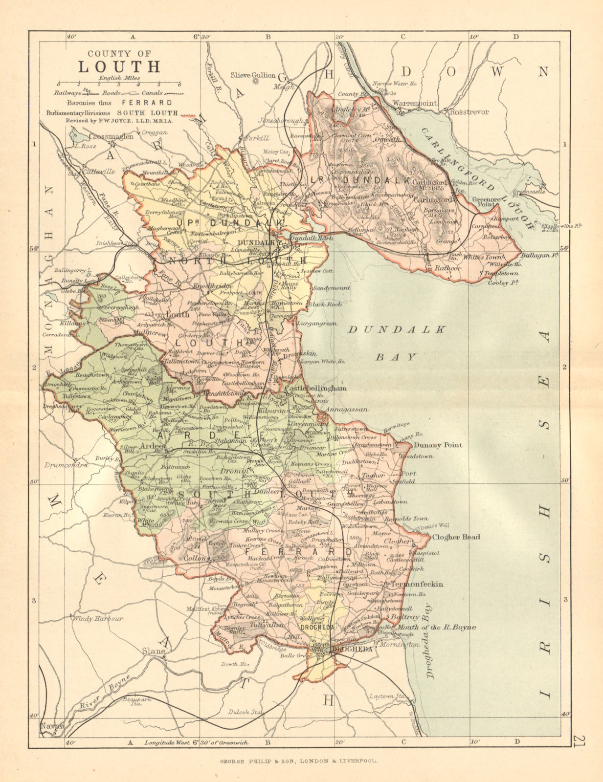 COUNTY LOUTH. Antique county map. Leinster. Ireland. BARTHOLOMEW c1902 old