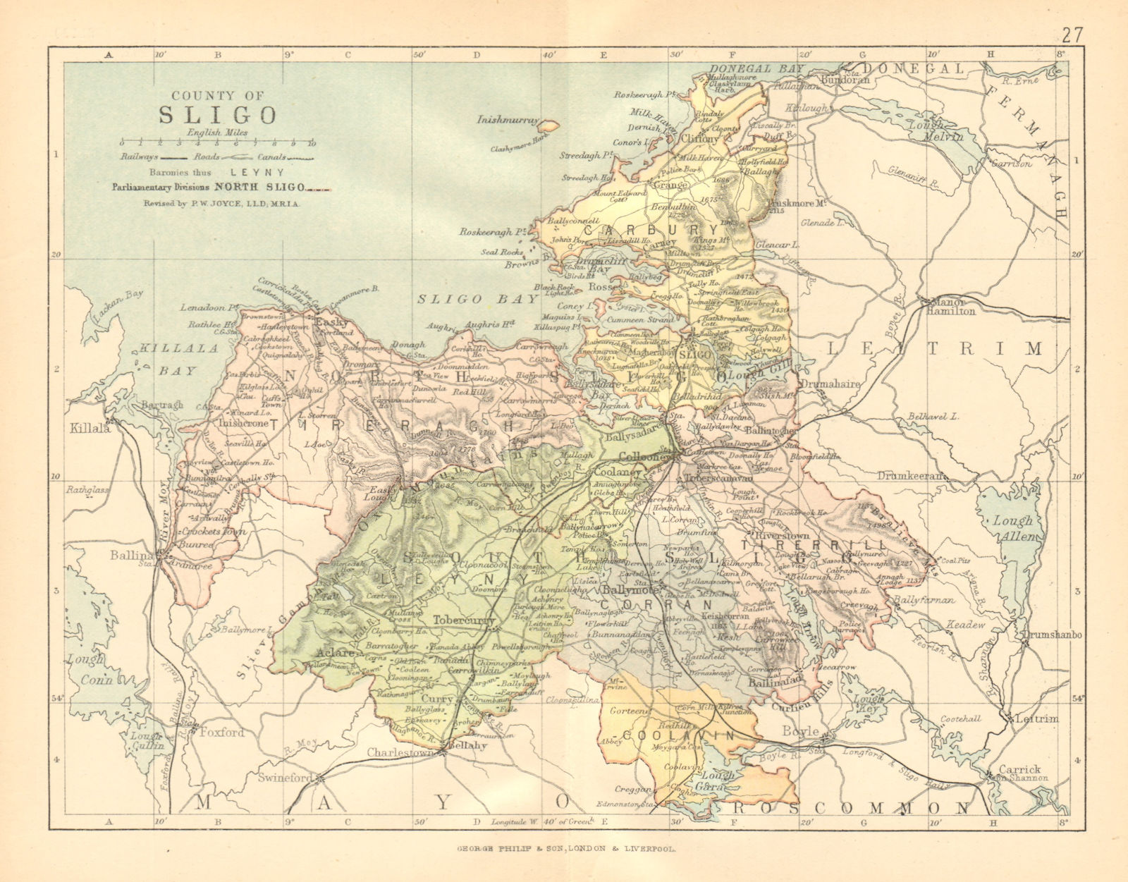 COUNTY SLIGO. Antique county map. Connaught. Ireland. BARTHOLOMEW c1902