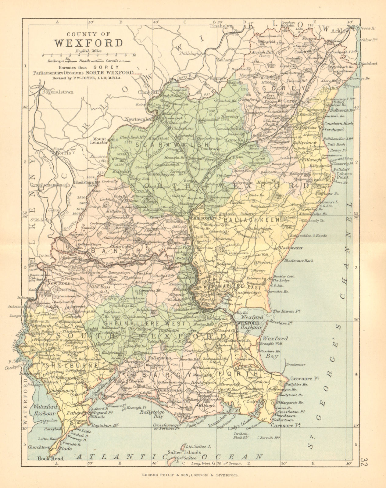 COUNTY WEXFORD. Antique county map. Leinster. Ireland. BARTHOLOMEW c1902