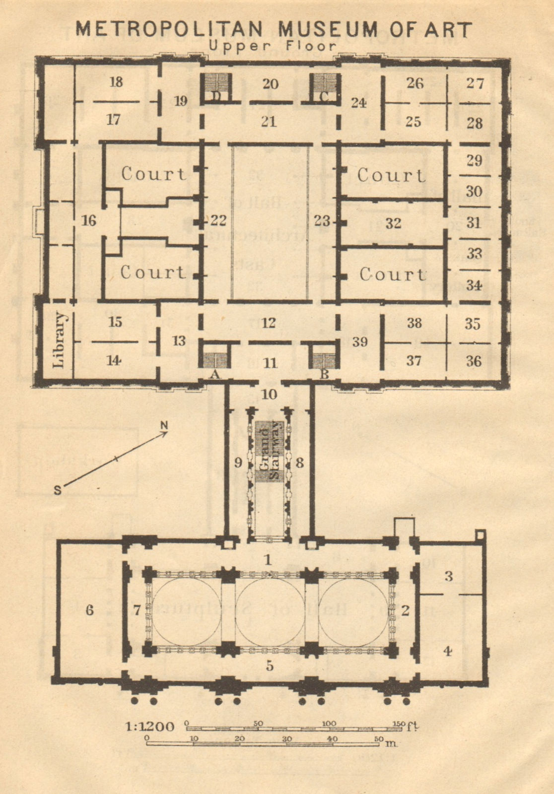 METROPOLITAN MUSEUM OF ART UPPER FLOOR. New York. BAEDEKER. SMALL 1904 old map