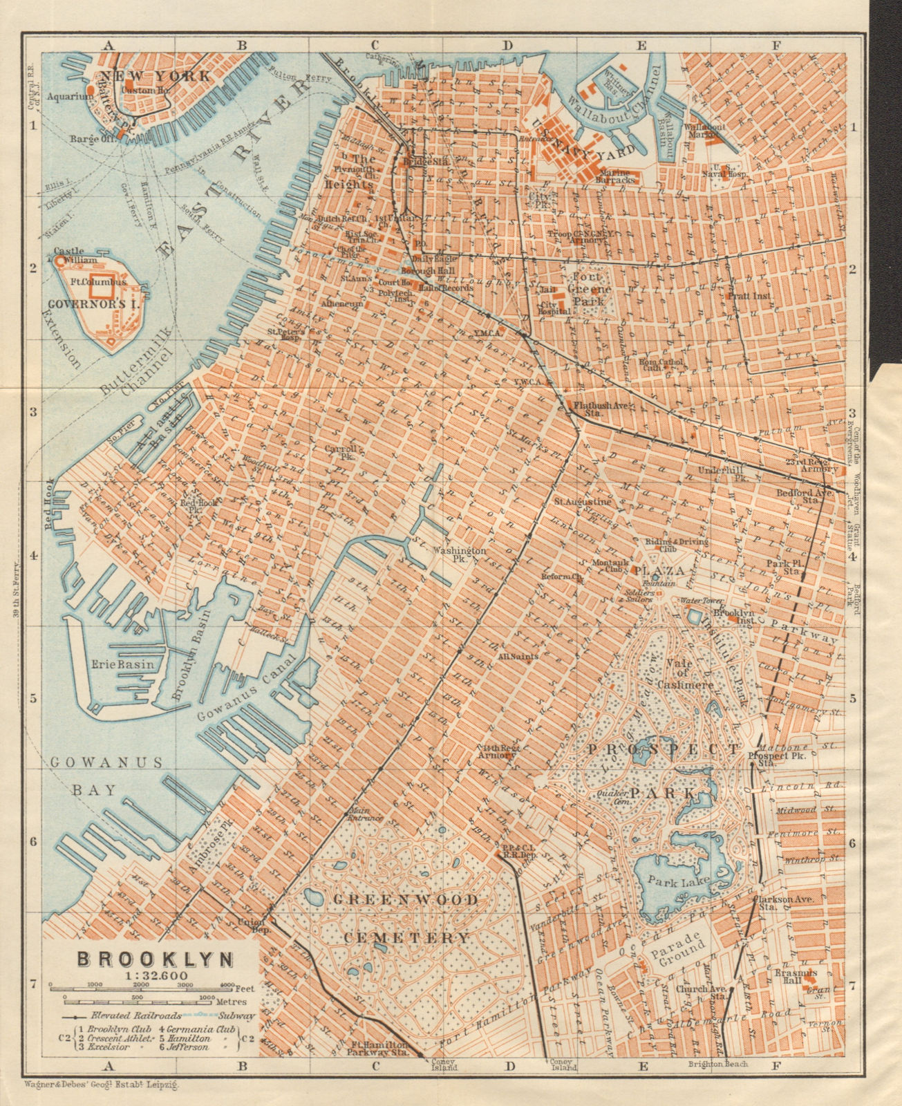 BROOKLYN antique town city plan. New York City. BAEDEKER 1904 old map