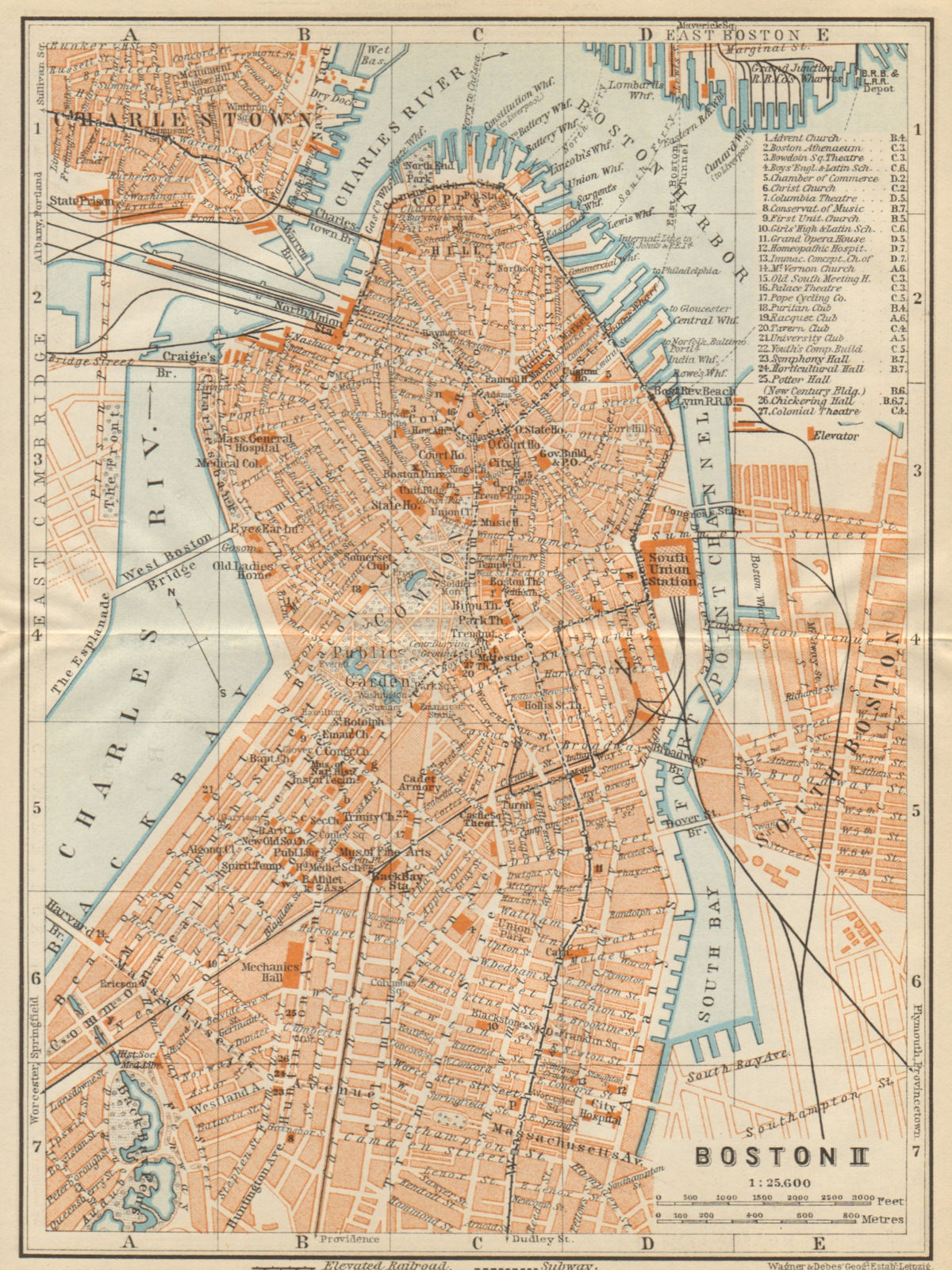 DOWNTOWN BOSTON city plan. Back Bay North End Beacon Hill Chinatown 1904 map