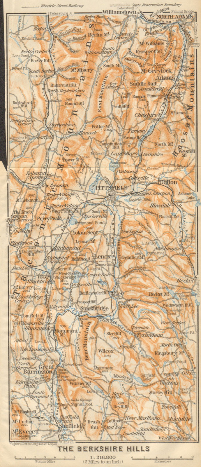 BERKSHIRE HILLS Massachusetts Taconic Mtns Pittsfield Great Barrington 1904 map