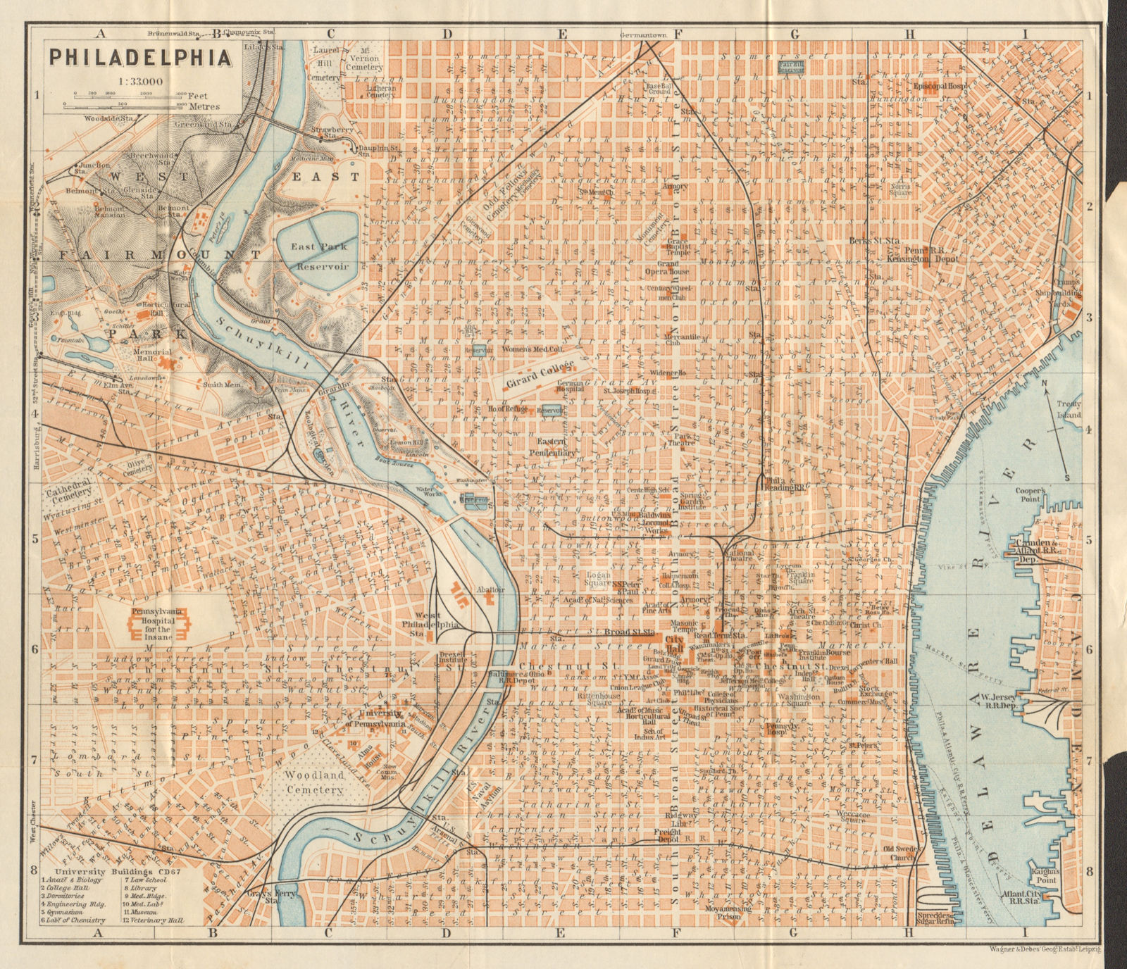 PHILADELPHIA antique town city plan. Pennsylvania. BAEDEKER 1904 old map