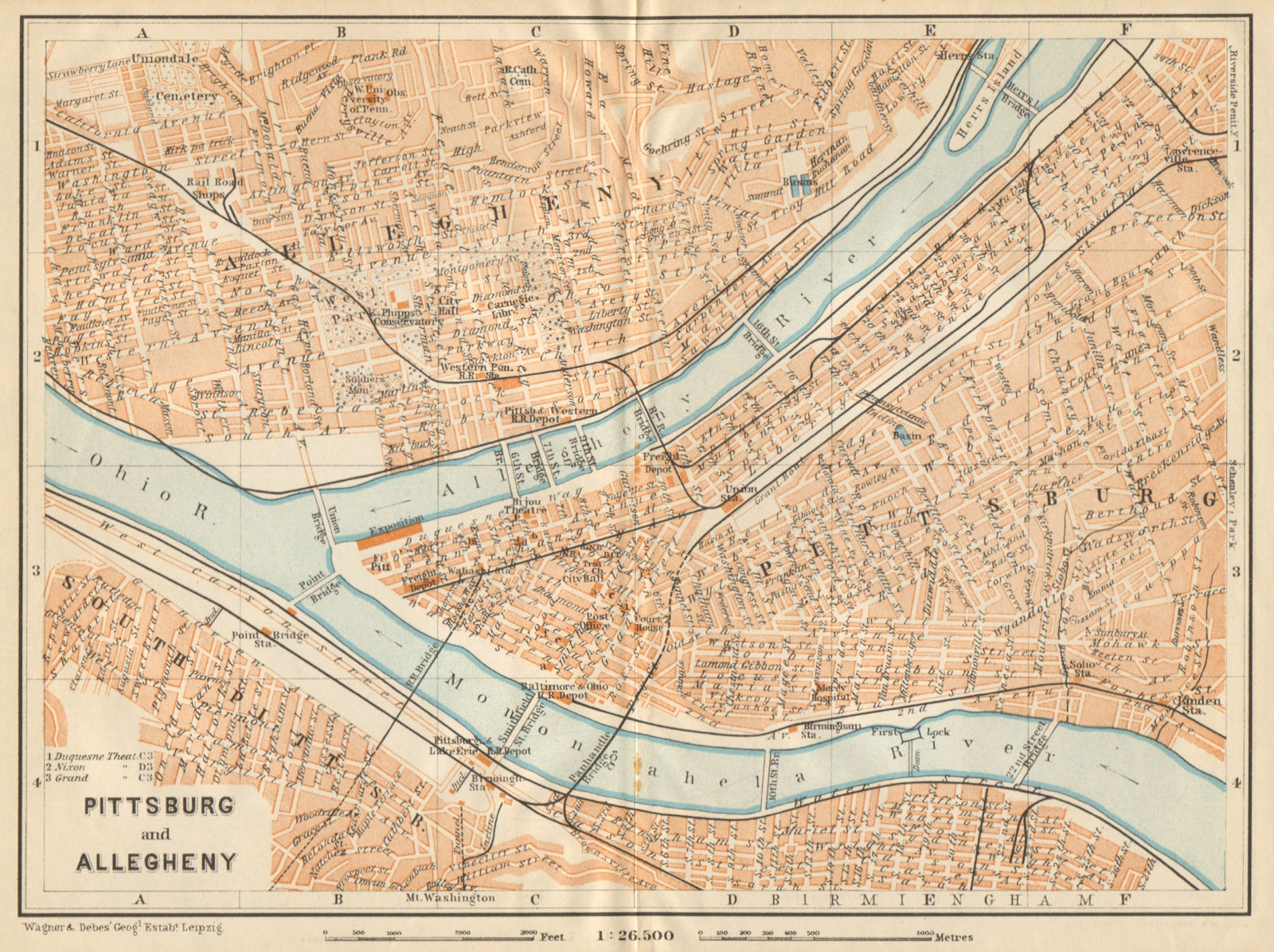 PITTSBURG & ALLEGHENY antique town city plan. Pennsylvania. BAEDEKER 1904 map