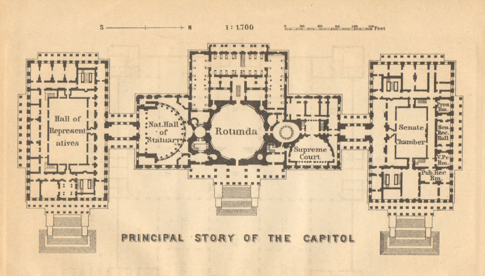 Associate Product CAPITOL Floorplan Washington DC. Senate. Hall of Representatives SMALL 1904 map