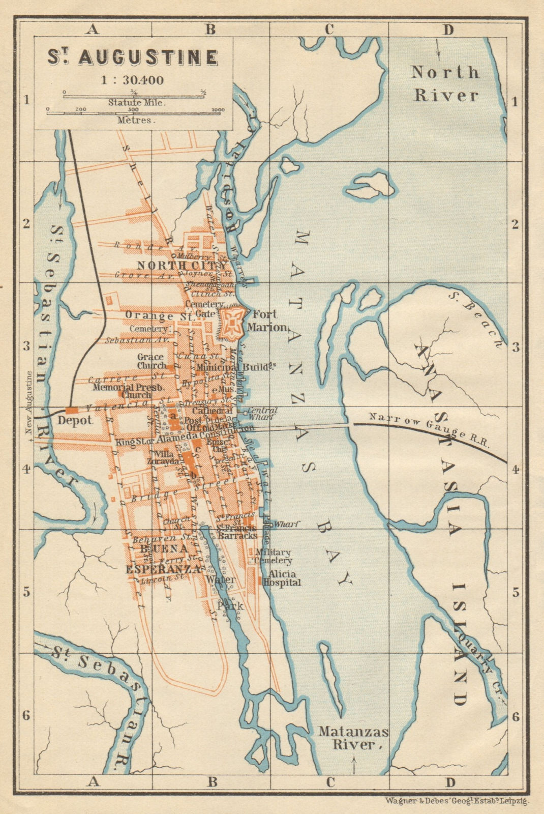 ST AUGUSTINE antique town city plan. Florida. BAEDEKER 1904 old map