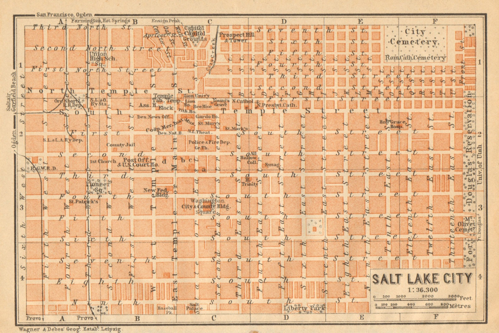 Associate Product SALT LAKE CITY antique town city plan. Utah. BAEDEKER 1904 old map