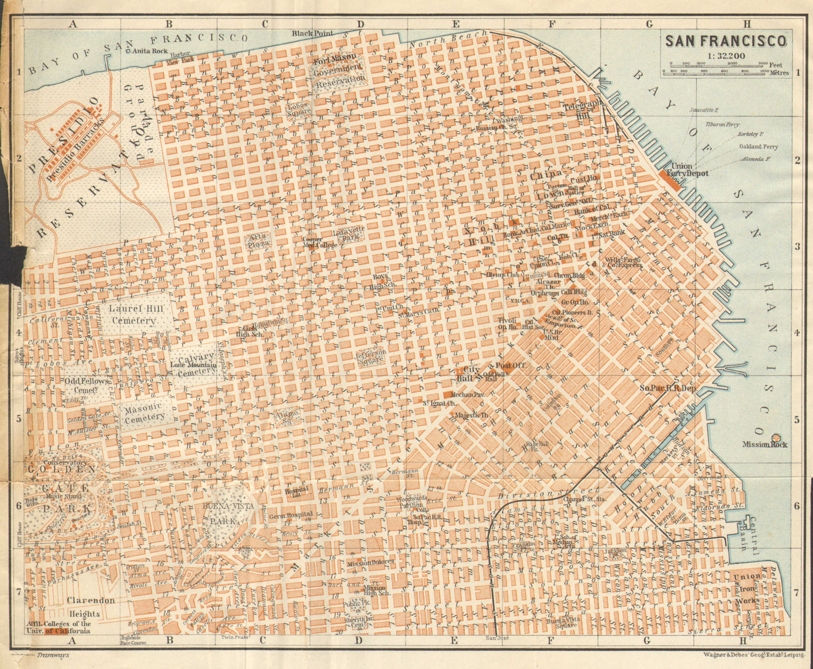 SAN FRANCISCO antique town city plan. California. BAEDEKER 1904 old map