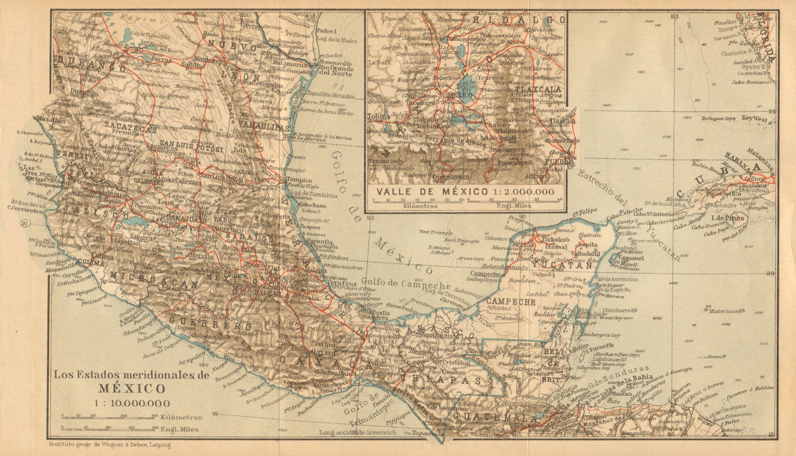 SOUTHERN MEXICO. ESTADOS MERIDIONALES DE MÉXICO. Valle de Mexico mapa 1904