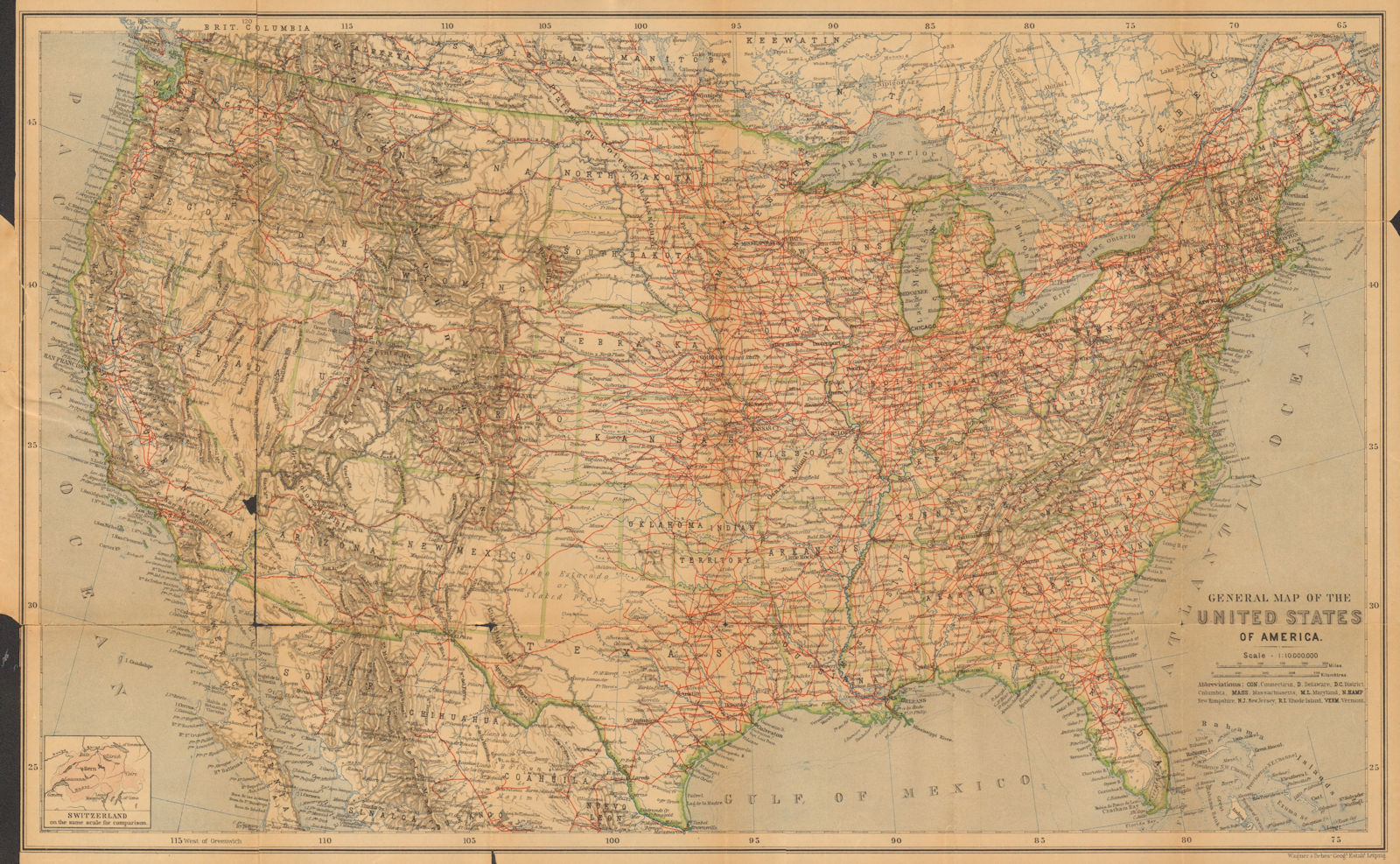 UNITED STATES OF AMERICA General map. Railroads. USA. BAEDEKER 1904 old