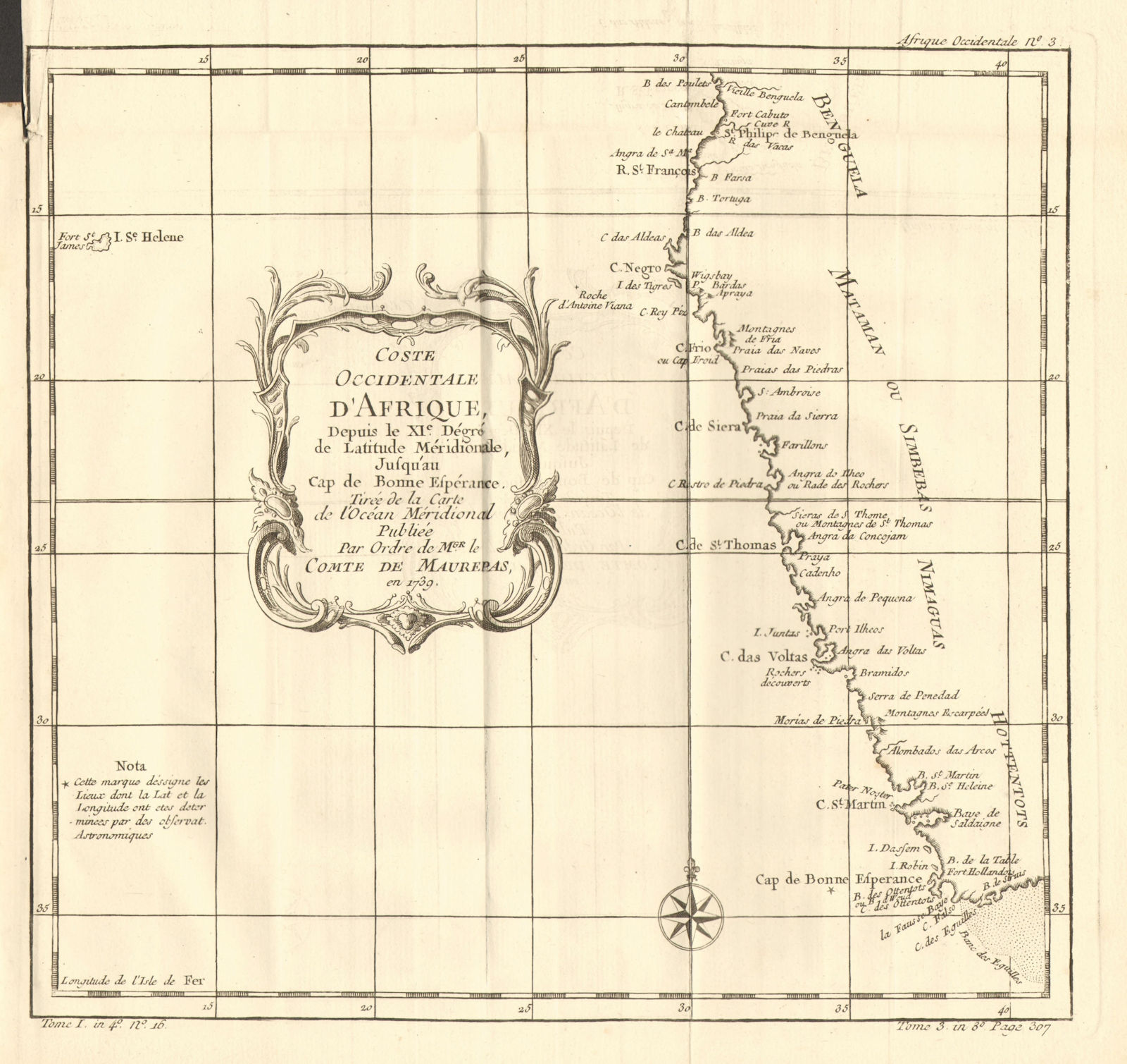'Coste Occidentale d'Afrique…' South Africa Namibia. BELLIN 1758 old map