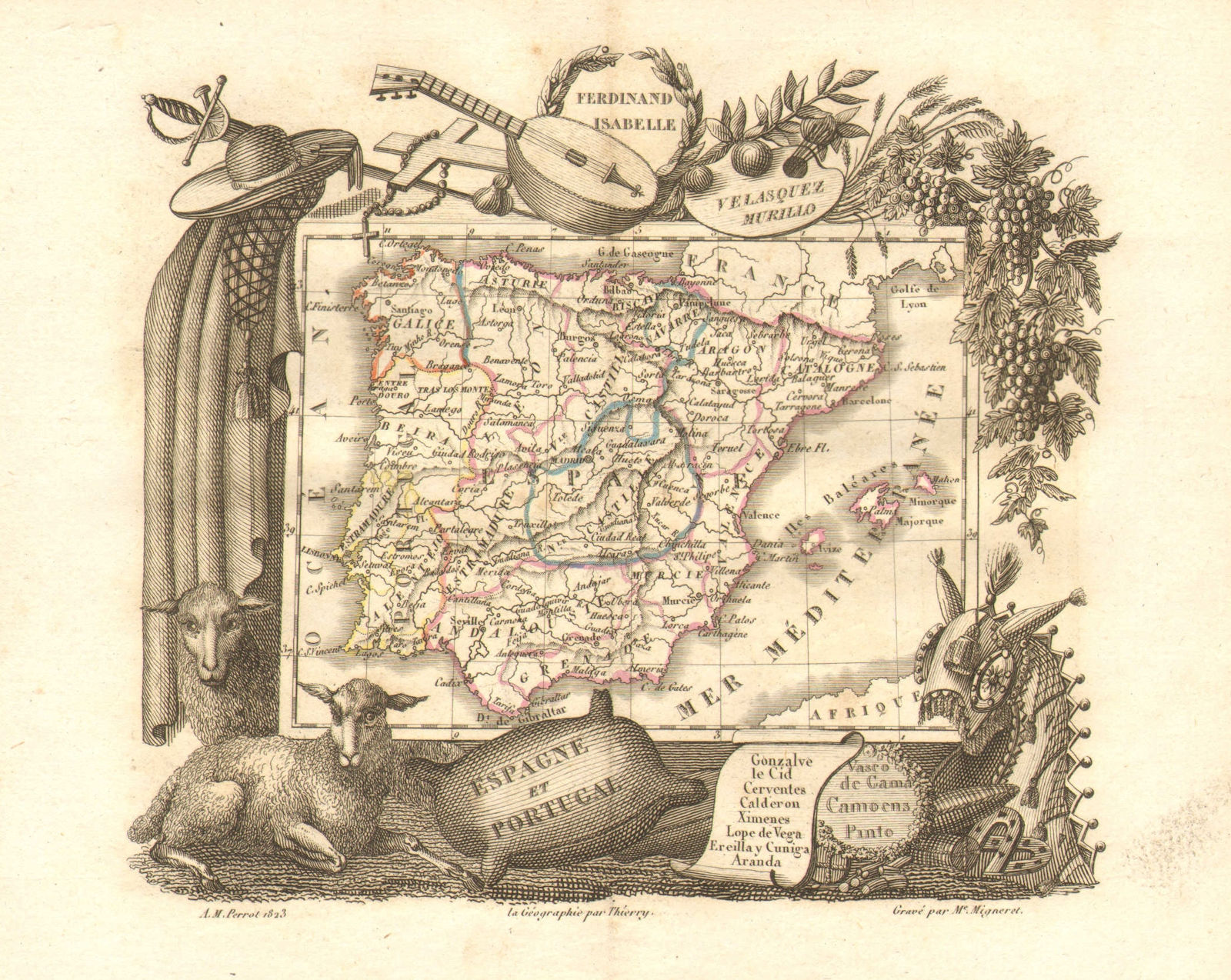 Associate Product 'Espagne et Portugal' by Aristide Michel Perrot. Iberia Spain 1823 old map