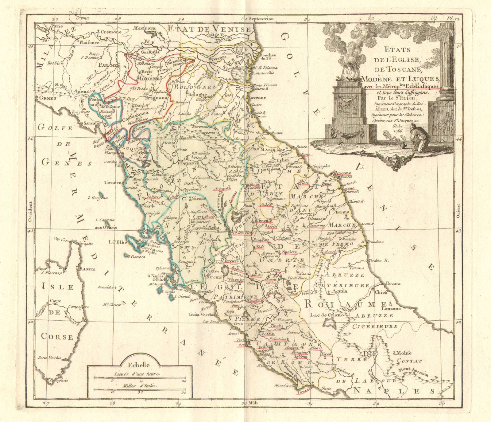Associate Product 'Etats de L'Eglise, de Toscane, Modene et Luques…' de la TOUR/DESNOS 1766 map