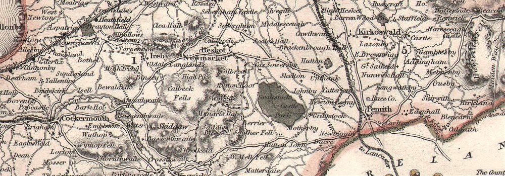 Cumberland antique hand-coloured county map. Railways. MOULE c1840 old