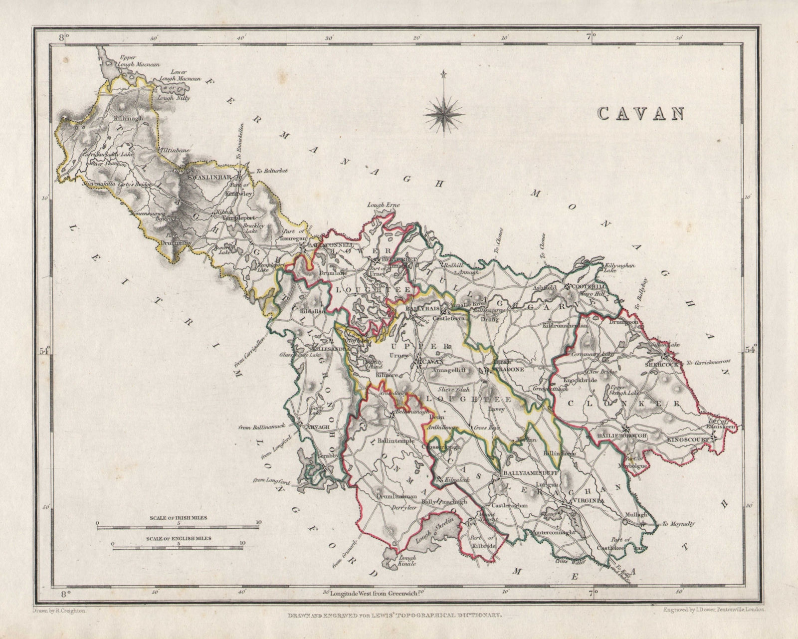COUNTY CAVAN antique map for LEWIS by CREIGHTON & DOWER. Ireland 1846 old