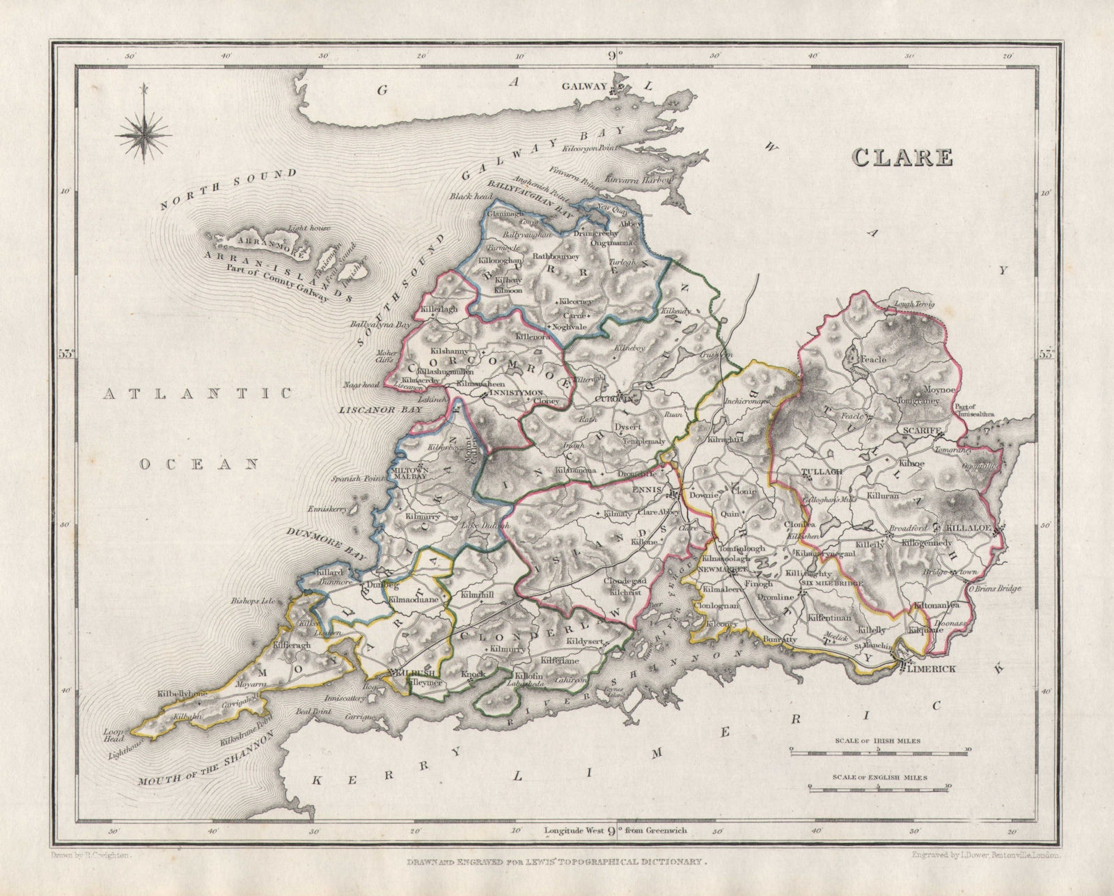 Associate Product COUNTY CLARE antique map for LEWIS by CREIGHTON & DOWER. Ireland 1846 old