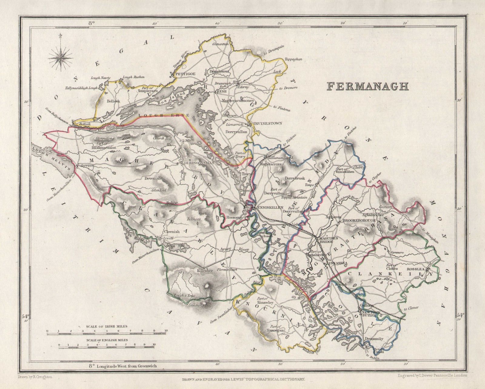 Associate Product COUNTY FERMANAGH antique map for LEWIS by CREIGHTON & DOWER. Ulster 1846