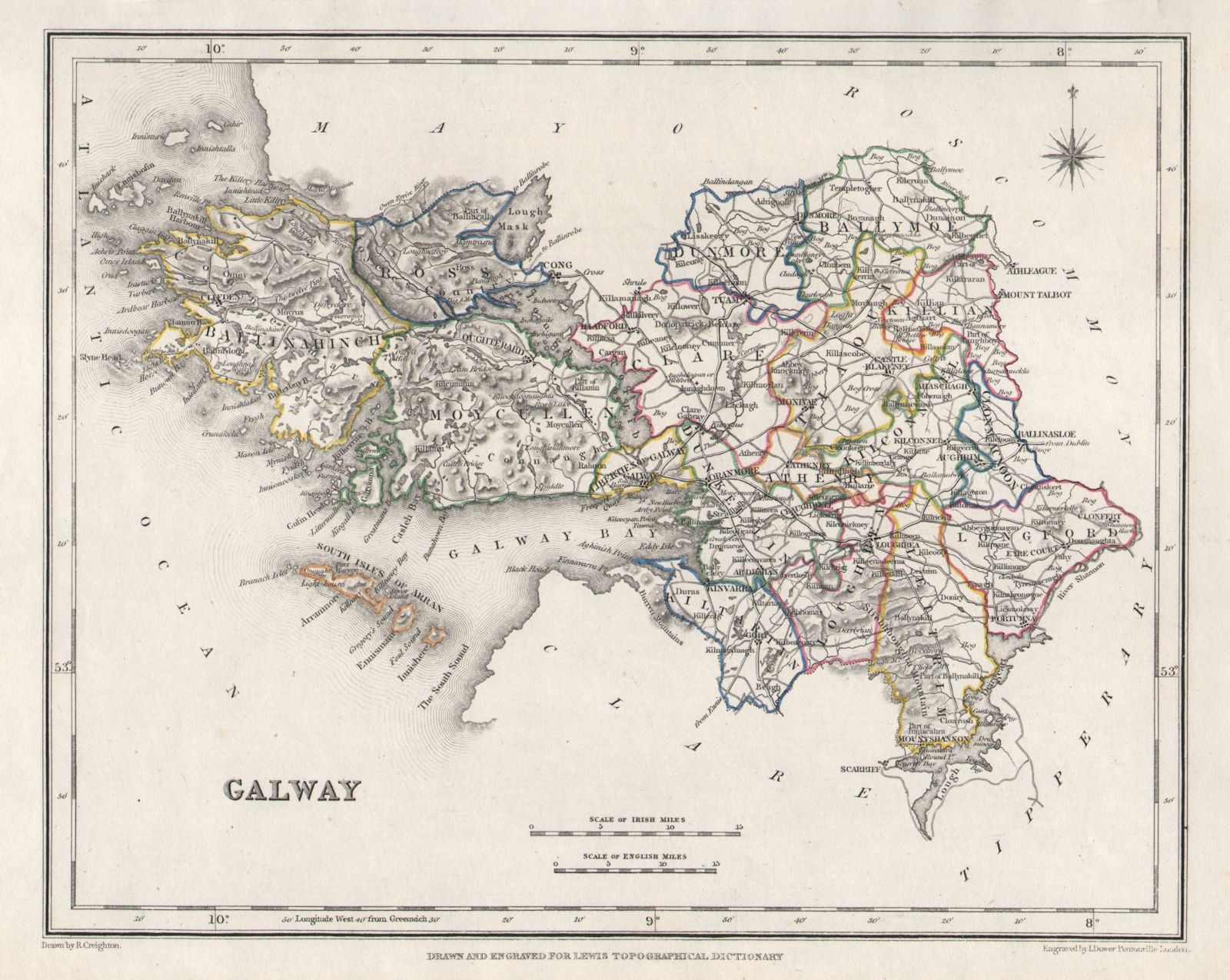 Associate Product COUNTY GALWAY antique map for LEWIS by CREIGHTON & DOWER. Ireland 1846 old