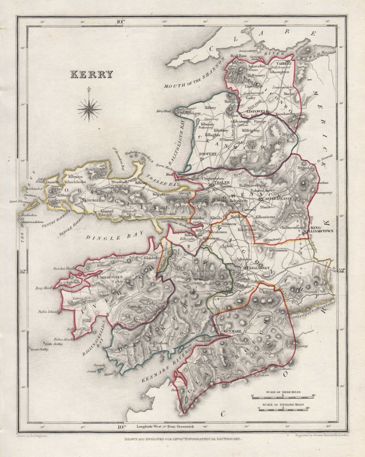 Associate Product COUNTY KERRY antique map for LEWIS by CREIGHTON & DOWER. Ireland 1846 old