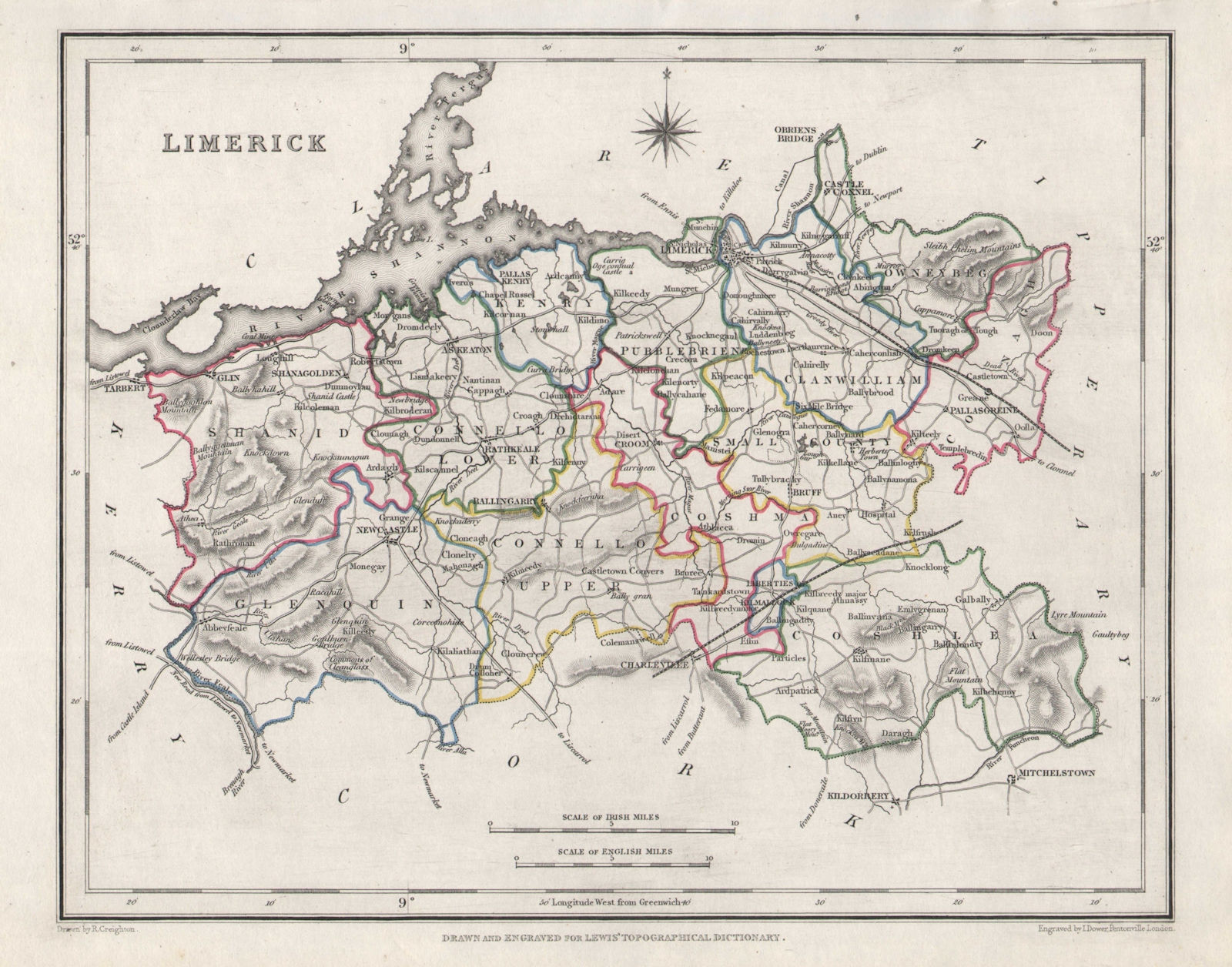 Associate Product COUNTY LIMERICK antique map for LEWIS by CREIGHTON & DOWER. Ireland 1846